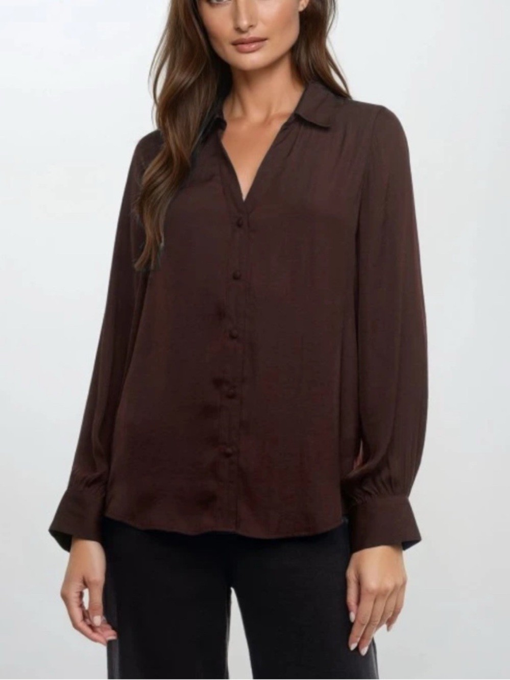 Naked Zebra Chocolate Brown Button-Down Blouse